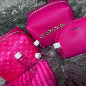Bebe Pink Gold Rhinestone Cosmetic Bag Collection Set of 4